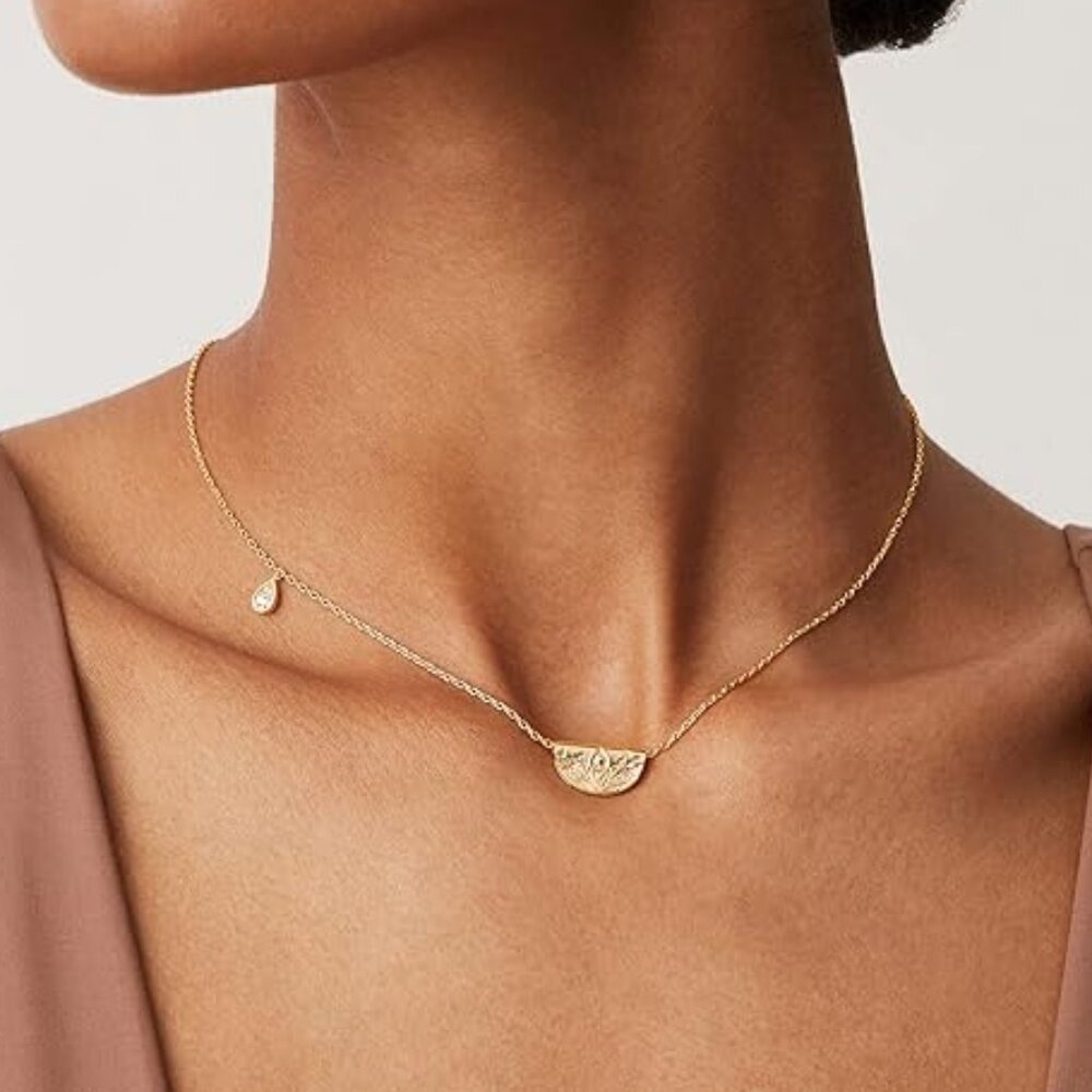 Neiman Marcus 14K Gold Plated Engraved Lotus Necklace
